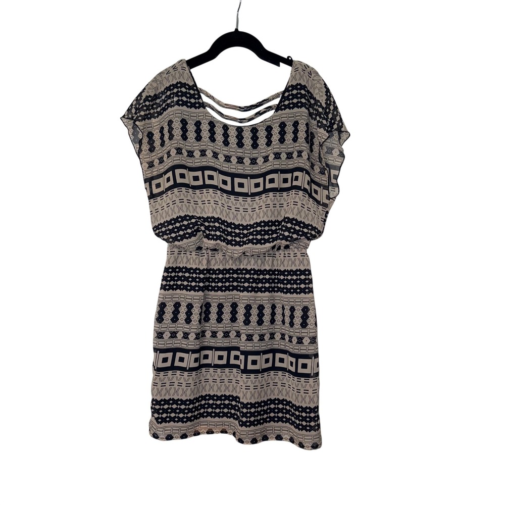 City Triangles Geometric Tribal Mini Dress Womens Large Tan Black